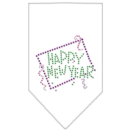 Happy New Year Rhinestone Bandana White Small